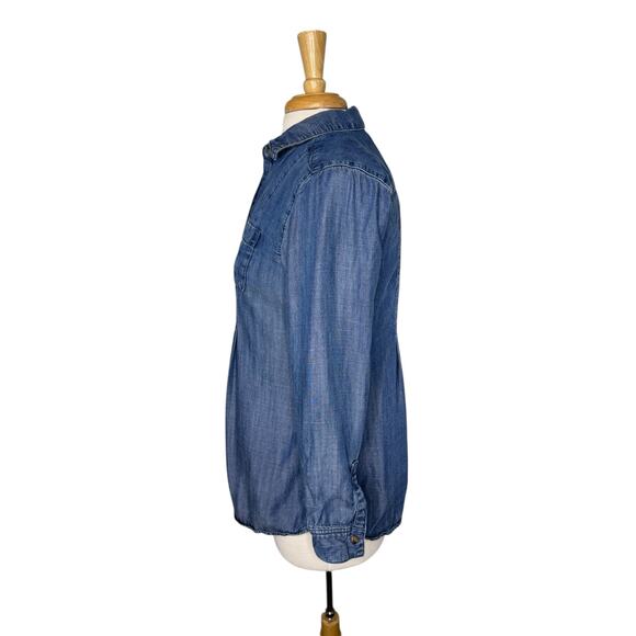 J.JILL DENIM Soft Lyocell Chambray Button Up Shirt Size XS Petite Blue Collared - Picture 2 of 11